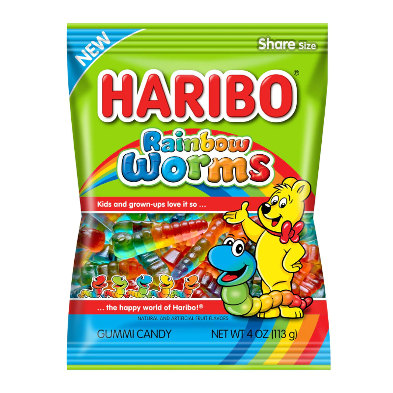 Haribo Rainbow Worms Peg Bag 4oz (113g) USA