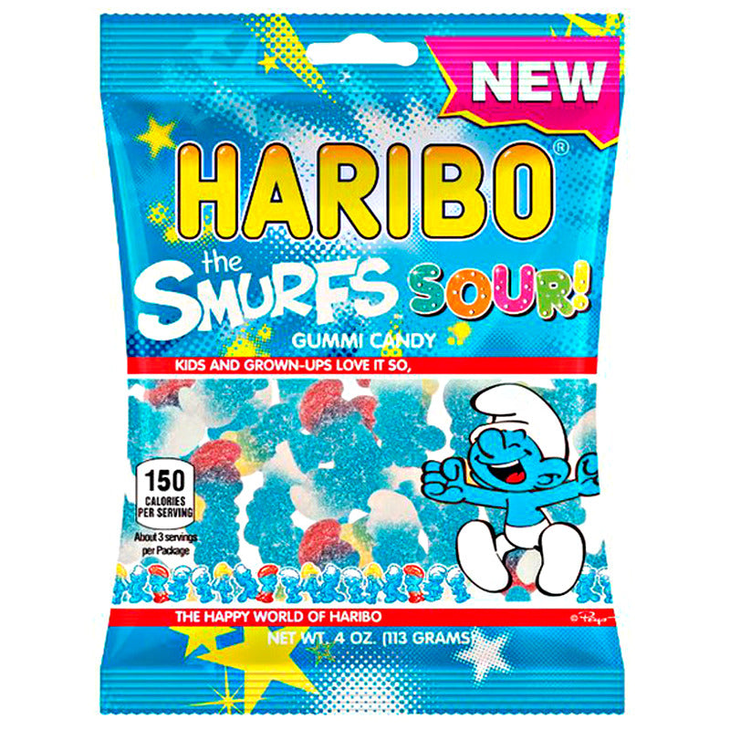 Haribo Sour Smurfs Peg Bag 4oz (113g) x 12 USA